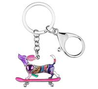 DALANE Enamel Crystal Skateboard Dachshund Keychains Dog Key Ring Pets Jewelry Charms Gifts for Women Girls (Purple)