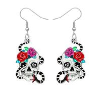 DALANE Halloween Acrylic Novelty Sugar Skull Earrings Dangle Drop Spooky Season Rose Jewelry Funny Gifts for Women Girls Kids Party Favors (White C)