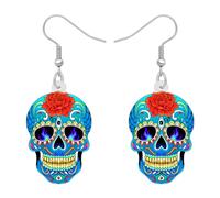 DALANE Halloween Acrylic Rose Sugar Skull Earrings Dangle Drop Floral Jewelry Novelty Gifts for Women Girls Kids Party Favors Decor (Sky)