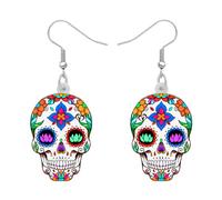 DALANE Halloween Acrylic Spooky Sugar Skull Earrings Dangle Drop Flowers Jewelry for Women Girls Kids Charms Gifts Party Favors (White)