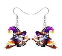 DALANE Novelty Halloween Magic Gnomes Witch Acrylic Dangle Earrings, Cauldron and Broomstick, Holiday Costumes Spooky Punk Unique Witchy Jewellery, Halloween Goth Gifts for Women (Colorful)