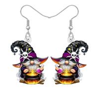 DALANE Novelty Halloween Magic Gnomes Witch Acrylic Dangle Earrings, Cauldron and Broomstick, Holiday Costumes Spooky Punk Unique Witchy Jewellery, Halloween Goth Gifts for Women (Grey)
