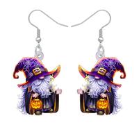 DALANE Novelty Halloween Magic Gnomes Witch Acrylic Dangle Earrings, Cauldron and Broomstick, Holiday Costumes Spooky Punk Unique Witchy Jewellery, Halloween Goth Gifts for Women (Purple)