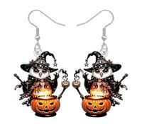 DALANE Novelty Halloween Magic Witch Owl Bird Dangle Earrings Gifts for Women Bird Lovers, Acrylic Spooky Jack O Lantern Pumpkin Mystery Witchy Gothic Design, Halloween Costumes Jewellery (Brown)
