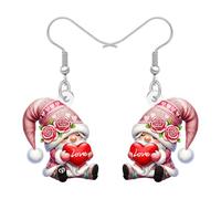 DALANE Valentines Day Gifts for Her Funny Gnome Earrings Romantic Gnomes Gifts for Women Decorations, Acrylic Cute Love Heart Holiday Dangle Jewellery for Girlfriend (Pink)