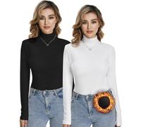 Dalavch 2/3 Pack Women Long Sleeve Thermal Turtle Neck Shirts Double-Sided Fleece Lined Turtleneck Base Layer Sweater Tops, Black White, XL