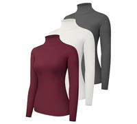 Dalavch 4 Pack Women’s Turtle Neck Long Sleeve Shirts Fall Fashion Turtleneck Baselayer Undershirts Tops Underscrub, Set A: 1 Black 1 Heather Grey 1 White 1 Wine, M