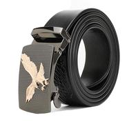 DALAYEA Click Sliding Eagle Belt with Automatic Buckle, Genuine Leather Ratchet Belt - Eagle Print Adjustable Slide Belt, Black, 41-43W / 49L