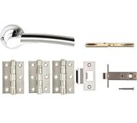 Dale Hardware Ultimo Door Handles & Push Button Privacy Latch, Complete Set with Door Handles, 75mm Tubular Latch and 3 x 75mm Ball Bearing Hinges, for Internal Wooden Doors. Polished Chrome