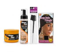 DaleandHolly Shine ’n Jam Styling Set with Mousse, Brush & Satin Scarf | 4-piece styling set with conditioning gel, foam mousse, 3-in-1 edge brush and black satin triangle