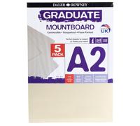 Daler-Rowney Graduate Cream Core A2 Mountboard Pack, 5 x Ivory Smooth Surface, 1.25mm Thick, For Student Artists & Hobbyists