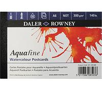 Daler-Rowney Aquafine CP Watercolour 300gsm Paper Pad Postcard 12 Sheets | Textured Cold Pressed Watercolour & Gouache Paper, Natural White, Glued 1 Side, For Professional Artists, Acid-Free