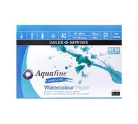 Daler-Rowney Aquafine Smooth Hot-Pressed Watercolour & Gouache A3 300gsm Paper Pad, Glued 1 Side, Natural White, 12 Sheets, Ideal for Professional & Beginner Artists & Students, Acid-Free