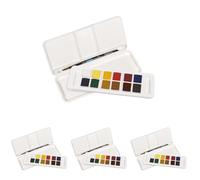Daler Rowney Aquafine Watercolour 12 Half Pans Set + 1 Watercolour Brush, Assorted Colours, For Artists, Students & Hobbyists (Pack of 4)