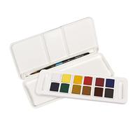 Daler-Rowney Aquafine Watercolour 12 Half Pans Set + 1 Watercolour Brush | Assorted Colours, For Professional Artists