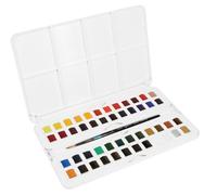 Daler Rowney Aquafine Watercolour 48 Half Pans Set + 1 Watercolour Brush | Assorted Colours, For Professional Artists