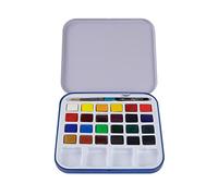 Daler-Rowney Aquafine Watercolour Half Pan Paint Travel Set, 24 Assorted Colours + 1 Aquafine Watercolour Brush, Ideal for Professional & Beginner Artists & Students