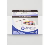 Daler-Rowney Aquafine Watercolour Travel Half Pan Paint Set, 24 Assorted Colours + 1 Watercolour Brush, Ideal for Professional Artists & Students
