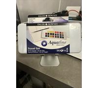 Daler-Rowney Aquafine Watercolour Travel Half Pan Paint Set, 24 Assorted Colours + 1 Watercolour Brush, Ideal for Professional Artists & Students