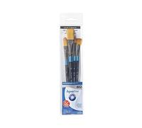Daler-Rowney Aquafine Watercolour Soft Synthetic Hair Brush Wallet Set, 4 Assorted Short Handle Brushes (Round, Oval Wash and One Stroke), Ideal for Professional & Beginner Artists & Students
