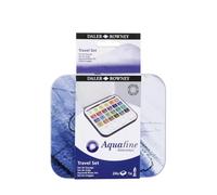 Daler-Rowney Aquafine Watercolour Half Pan Paint Travel Set, 24 Assorted Colours + 1 Aquafine Watercolour Brush, Ideal for Professional & Beginner Artists & Students