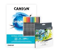Daler-Rowney Bundle: CANSON Graduate Watercolour A4 Pad & LYRA Aqua Brush Duo Marker 12 Piece Set, for Art Students