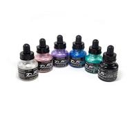 Daler Rowney FW Pearlescent Ink Set - 6x29.5ml + 1 FW Mixed Media Marker - Acrylic-based, Assorted
