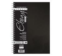 Daler-Rowney Ebony 160gsm A4 Smooth Portrait Sketchbook, Spiral Bound, 40 Black Sheets, Ideal for Professional Artists & Students
