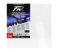 Daler-Rowney FW 12 x 12in White Stretched Canvas, Medium Grain, 10mm Deep, 4 Pack, Ideal for Professional Artists & Students