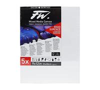 Daler-Rowney FW 9 x 12in White Stretched Canvas, Medium Grain, 10mm Deep, 5 Pack, For Professional Artists & Students