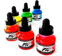 Daler Rowney - FW Artists Series - Liquid Acrylic Ink Bottle - Pack of 6 Neon Colours - 29.5ml