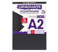Daler-Rowney Graduate 1.25mm Thick A2 Cream Core Mountboard with a Smooth Black Surface Pack, 5 Boards, Ideal for Students and Displays