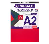 Daler-Rowney Graduate 1.25mm Thick A2 Cream Core Mountboard with a Smooth Surface Pack, 5 Assorted Colour Boards, For Students and Displays