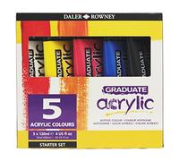 Daler-Rowney Graduate 120ml Acrylic Paint Starter Set, 5 Assorted Colours, High Lightfastness, Water-Based, Solvent-Free, Ideal for Student Artists & Hobbyists