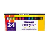 Daler-Rowney Graduate 22ml Acrylic Paint Set, 24 Assorted Colours, High Lightfastness, Water-Based, Solvent-Free, Ideal for Student Artists & Hobbyists