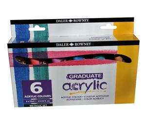 Daler-Rowney Graduate Acrylic Paint, 2.54oz - 75 ml, Cardboard Box, Metallic Set, 6 Assorted Colours