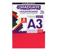 Daler-Rowney Graduate Cream Core A3 Mountboard Pack, 8 x Assorted Colours, Smooth Surface, 1.25mm Thick, Ideal for Student Artists & Hobbyists
