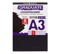 Daler-Rowney Graduate Cream Core A3 Mountboard Pack, 8 x Black Smooth Surface, 1.25mm Thick, Ideal for Student Artists & Hobbyists