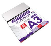 Daler-Rowney Graduate Cream Core A3 Mountboard Pack, 8 x Ice White Smooth Surface, 1.25mm Thick, Ideal for Student Artists & Hobbyists