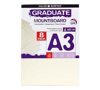 Daler-Rowney Graduate Cream Core A3 Mountboard Pack, 8 x Ivory Smooth Surface, 1.25mm Thick, Ideal for Student Artists & Hobbyists