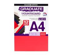 Daler-Rowney Graduate Cream Core A4 Mountboard Pack, 12 x Assorted Colours, Smooth Surface, 1.25mm Thick, For Student Artists & Hobbyists