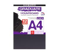 Daler-Rowney Graduate Cream Core A4 Mountboard Pack, 12 x Black Smooth Surface, 1.25mm Thick, Ideal for Student Artists & Hobbyists