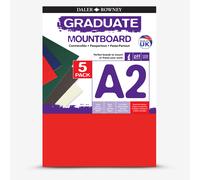 Daler-Rowney Graduate 1.25mm Thick A2 Cream Core Mountboard with a Smooth Surface Pack, 5 Assorted Colour Boards, Ideal for Students and Displays