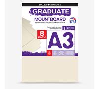 Daler-Rowney Graduate Cream Core A3 Mountboard Pack, 8 x Ivory Smooth Surface, 1.25mm Thick, Ideal for Student Artists & Hobbyists