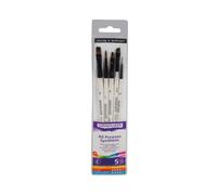 Daler-Rowney Graduate Multi-Technique Brush, Synthetic Hair, Short Handle, Flat Shader, Round, Filbert, Angle Shader and Liner, , Wallet Set, 5 Assorted Brushes