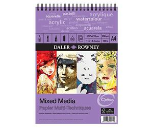 Daler-Rowney Optima 250gsm A4 Mixed Media Paper Pad 30 White Sheets | Lightly Textured, Mixed Media, Spiral Pad, Acid-Free, For Professional Artists & Students