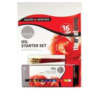 Daler-Rowney Simply 16pcs Oil Painting Starter Set, 12 x 12ml Assorted Colours, Canvas, 3 Assorted Brushes, Ideal for Entry-Level Artists & Hobbyists