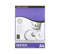 Daler-Rowney Simply Lightly Textured 95gsm A4 Sketching Paper, Glued 1 Side, 72 White Sheets, Ideal for Entry-Level Artists & Hobbyists