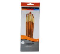 Daler-Rowney Simply Acrylic Brush, Gold Taklon Synthetic Hair, Short Handle, Round, Filbert, Flat Shader and Liner, , Polybag Set, 5 Assorted Brushes