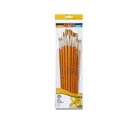 Daler-Rowney Simply Acrylic Brush Set, 10 x Assorted Gold Taklon Synthetic Hair Brushes, Long Handle, For Entry-Level Artists & Hobbyists